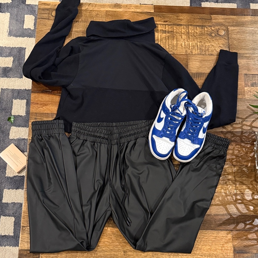 Black Hip Hop Costume- Mesh Front Turtleneck, Joggers,  Blue and White Sneakers